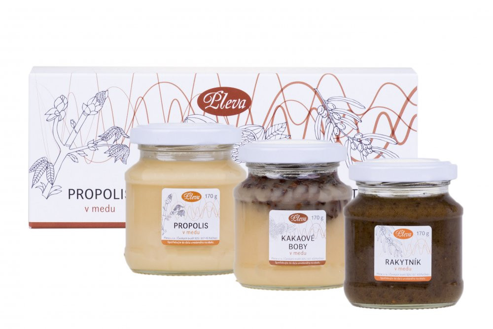 E-shop Darčeková krabička s medmi - propolis, kakaové bôby a rakytník