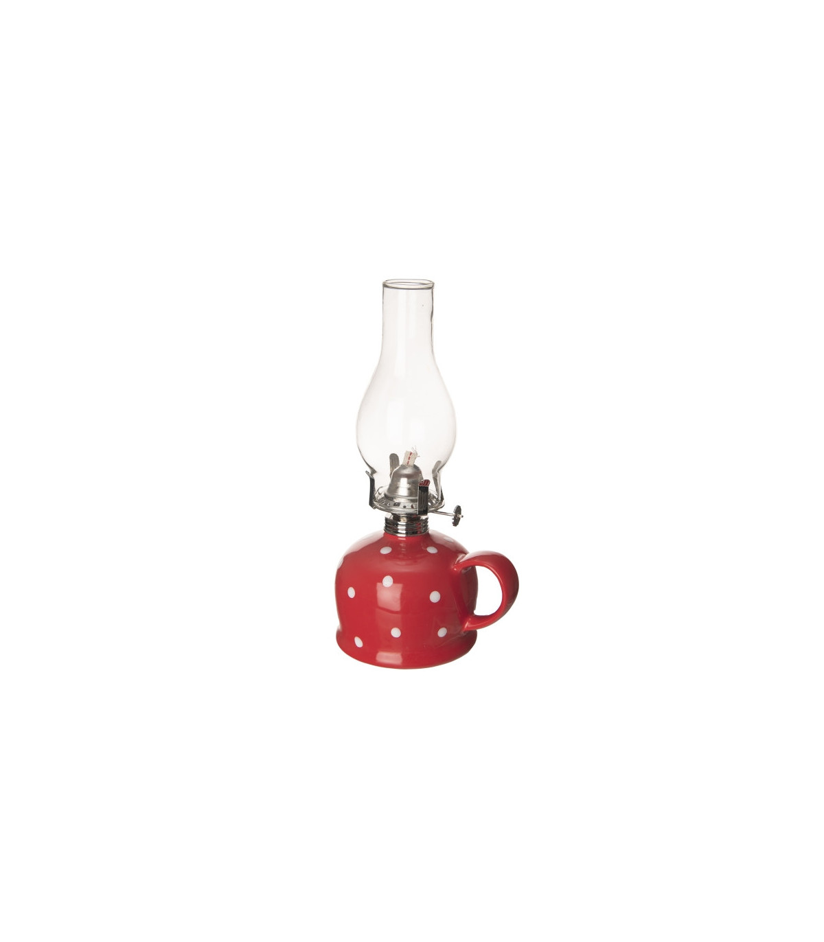 Petrolejová lampa červená s puntíky