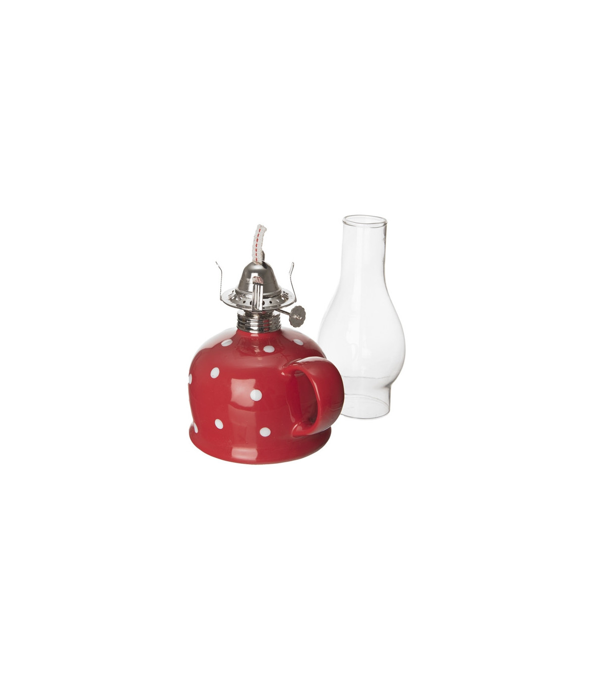 Petrolejová lampa červená s puntíky