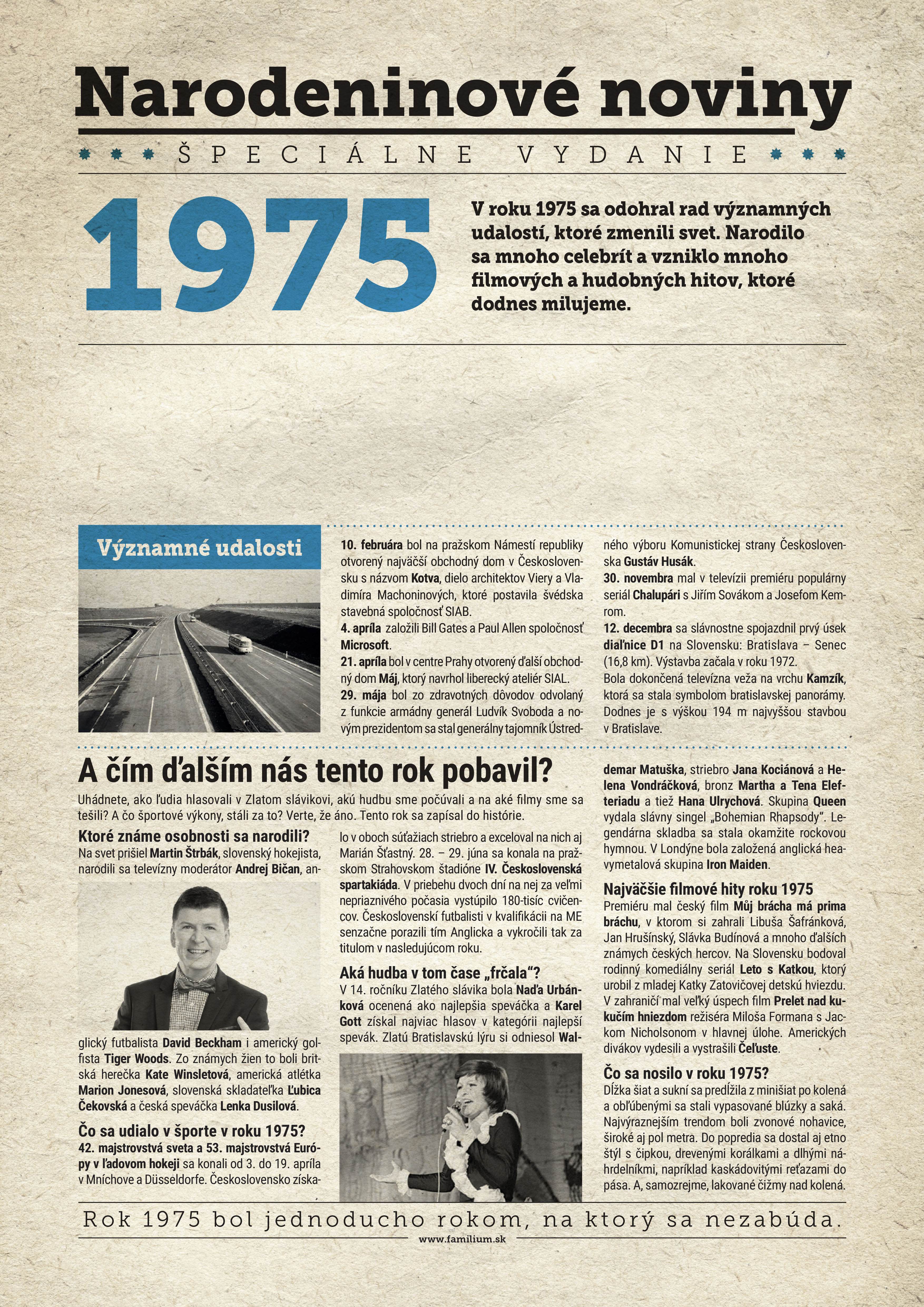 Narodeninové noviny 1975 s vlastným textom a fotografiou, S textom