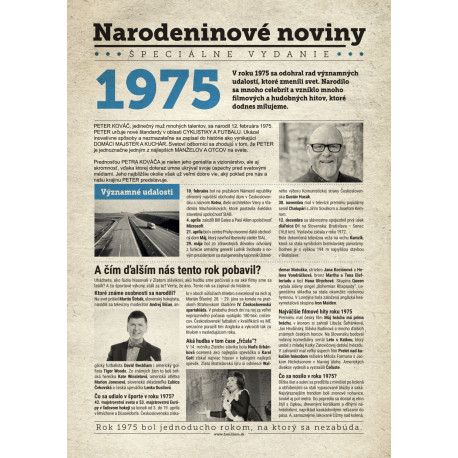 Narozeninové noviny 1974 s vlastním textem