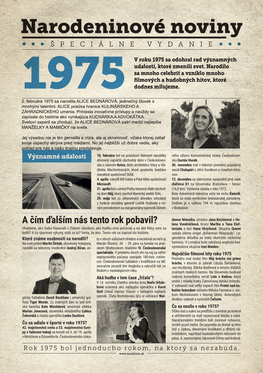 Narodeninové noviny 1975 s vlastným textom a fotografiou, S textom