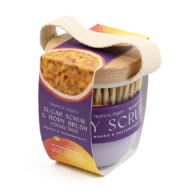 Dárková sada cukrového peelingu a kartáčku – Mango & Passionfruit